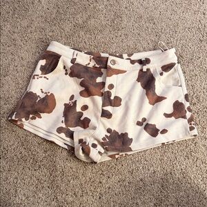 Vici High Waist Cow Print Shorts in Cream and Brown